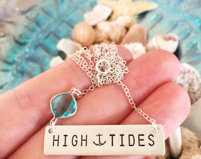 High Tides Bar Necklace Nameplate Ocean Customized Bridesmaids Personalized Nautical Anchor Outer Banks OBX Vitamin Sea Salty