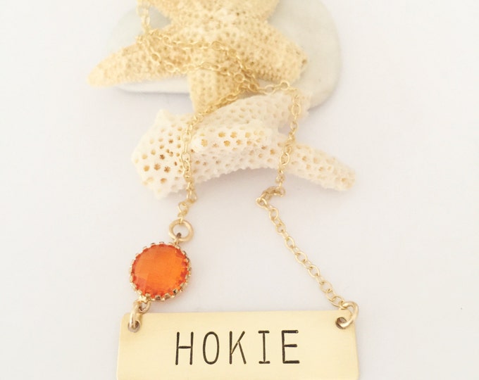 Hokie Nameplate Necklace Stamped