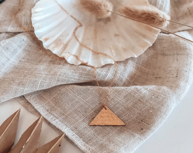 New! // 14kt Gold Filled Hammered Triangle Necklace