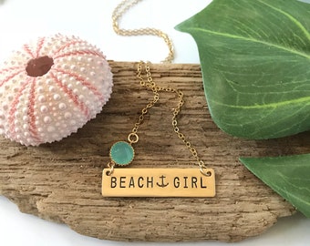 Beach Girl Stamped Gold Fill Bar Necklace