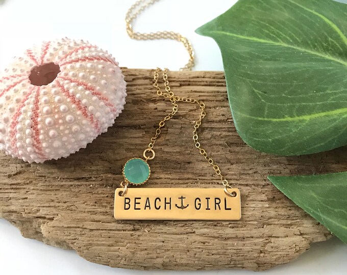 Beach Girl Stamped Gold Fill Bar Necklace