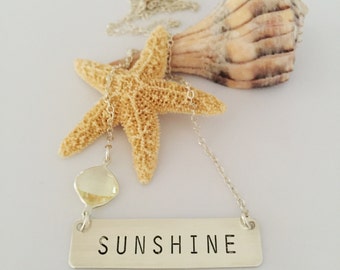 Sunshine Stamped Sterling Silver Bar Necklace