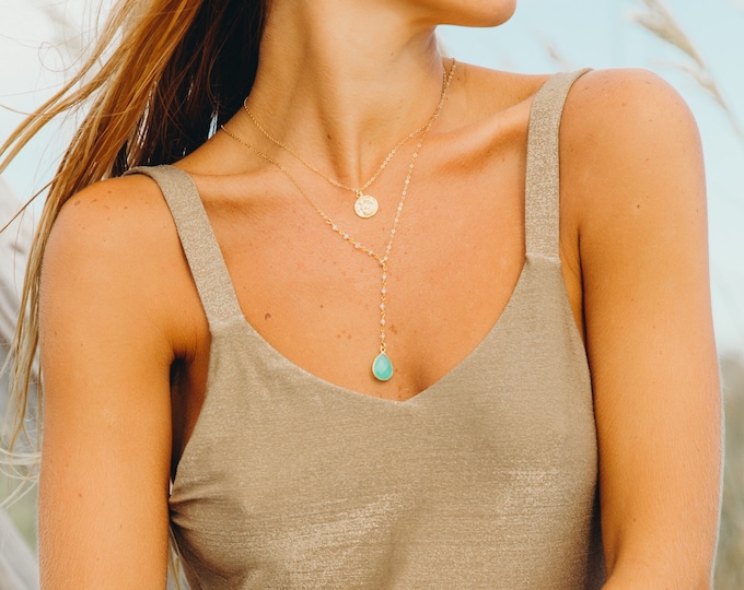 New! // Beaded Chalcedony Moonstone Lariat Necklace