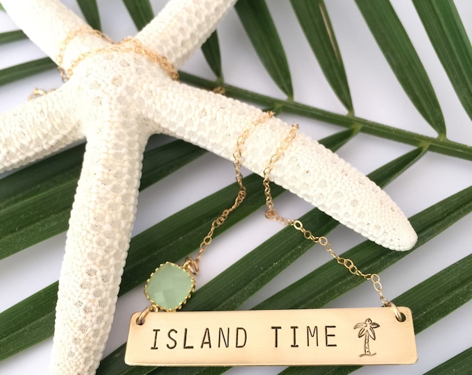 Gold Fill ISLAND TIME Stamped Bar Nameplate Layering Nautical Custom Necklace Bridesmaids OBX Outer Banks Mothers Day Beach Wedding