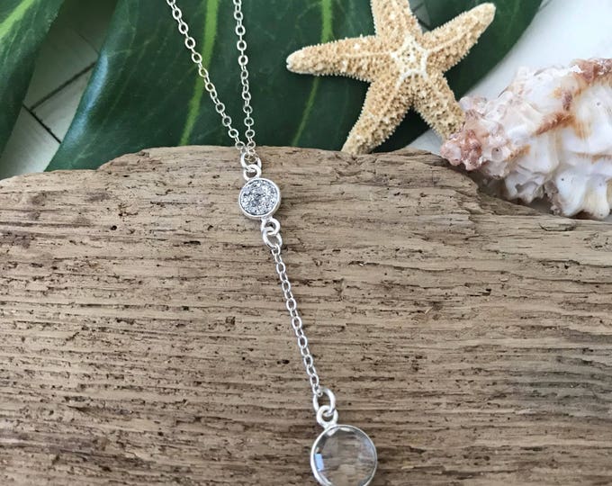 New! // Sterling Silver Druzy Quartz Lariat