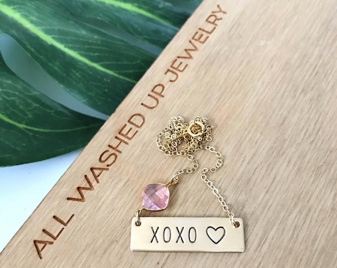 XOXO Stamped Gold Fill Nameplate Layering Bohemian Love Hearts Hugs Kisses Valentines Vday Mothers Day Bridesmaids