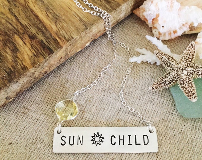 Sunchild Bar Necklace Silver Sunshine Turquoise Beach Ocean Sea Friend Gift Sun Sunny U R My Sunshine