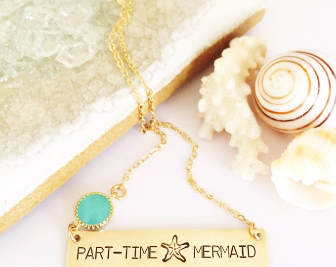 PART TIME MERMAID Bar Necklace Nameplate Nautical Anchor Beach Boho Necklace Bridesmaids Beach Wedding Anniversary Gift Gold Friend