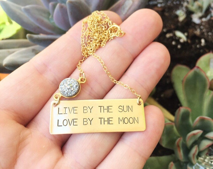 Live By The Sun Love By The Moon Bar Necklace Gold Fill Layering Custom