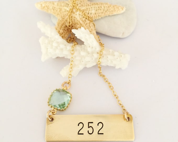 252 Area Code Stamped Bar Necklace Layering Name Plate Custom