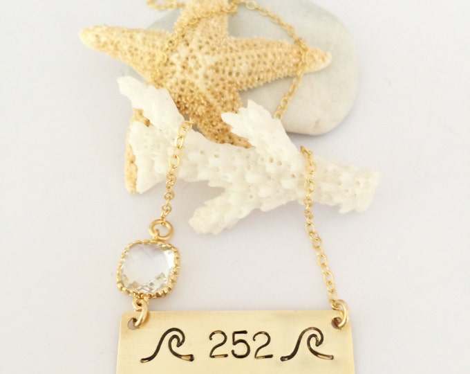 252 Wave Area Code Stamped Bar Necklace Customizable Personalized Beach Wedding Bridesmaids Friend Gift Custom Nautical Outer Banks OBX