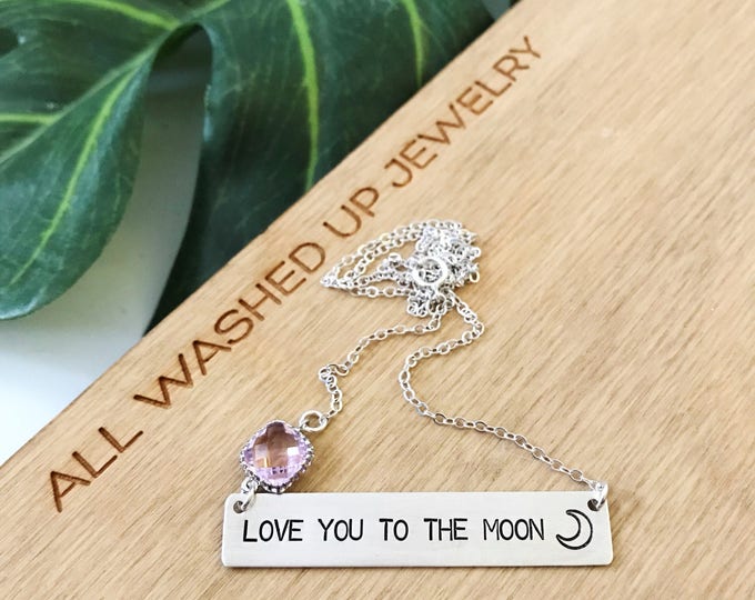 Love You To The Moon Bar Necklace Sterling Silver Nautical Beach Ocean Bridesmaids Wedding Sea Outer Banks OBX Gift Friend Love Anniversary