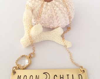 MOONCHILD Stamped Gold Fill Bar Necklace