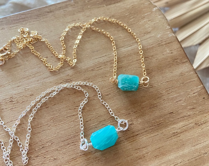 New! // Small Faceted Amazonite Nugget Necklace