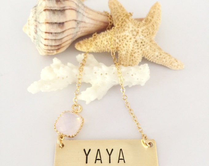 YAYA Stamped Gold Fill Bar Necklace Nana Grandma Gigi Mimi Gaga Nona Gma Grandmother Stamped Custom Personalized Mom Name Necklace