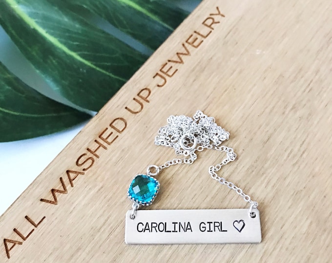 Carolina Girl Stamped Sterling Silver Necklace Nameplate UNC North Carolina Custom Basketball NC Chapel Hill