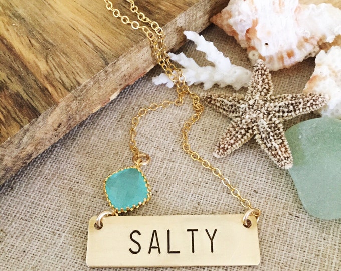 Salty Gold Fill Stamped Bar Necklace