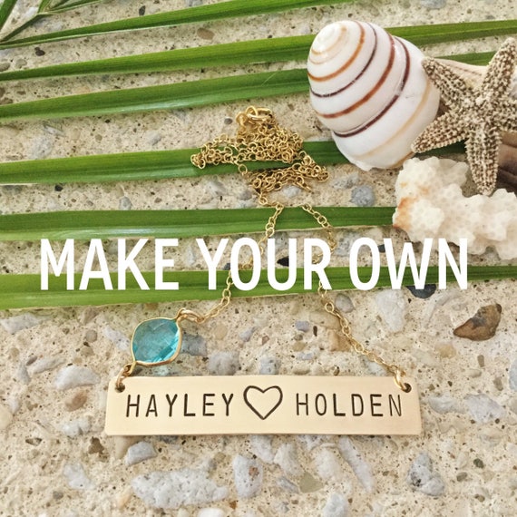 Two Word Name Bar Necklace Goldfill Custom Gift Mom Birthstone Etsy