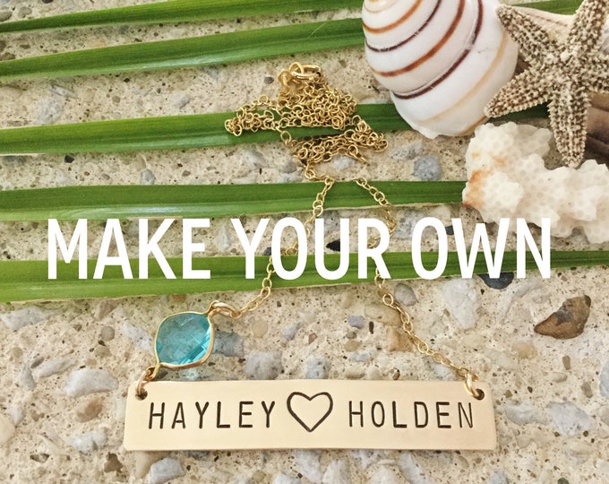 Two Word Name Bar Necklace Goldfill Custom Gift Mom Birthstone Jewelry