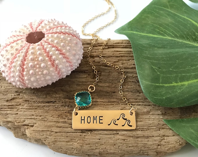 Home Wave Bar Necklace Beach House Ocean Sea Friend Gift Gold Custom Nautical Tropical Salty Mermaid Necklace Pineapple