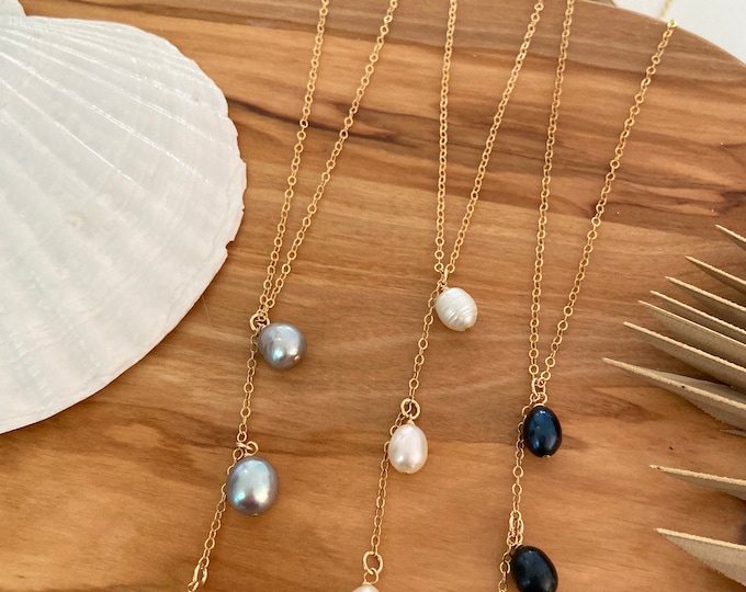 New! // Fresh Water Pearl Lariat 14kt Gold Filled