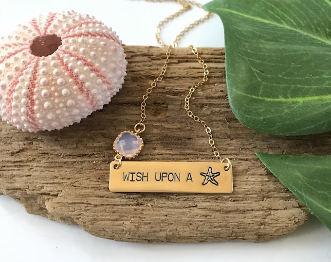 Wish Upon A Starfish Bar Necklace Nameplate Necklace Stamped Ocean Beach Sea Coastal Dream