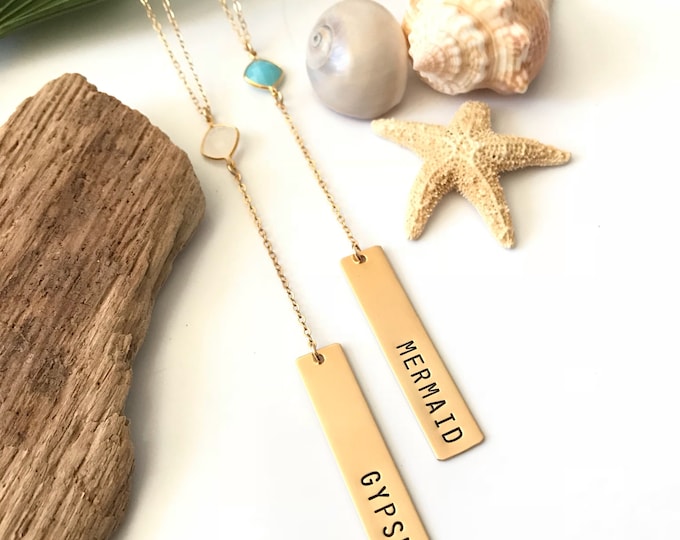 New! // Lariat Bar Necklace Gold Fill