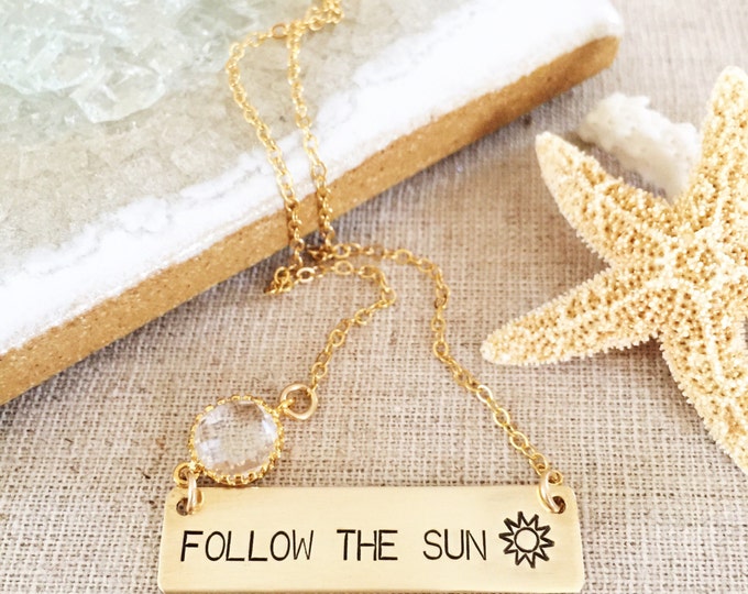 Follow The Sun Bar Necklace Nameplate Necklace Stamped Ocean Beach Sea Coastal Sunshine