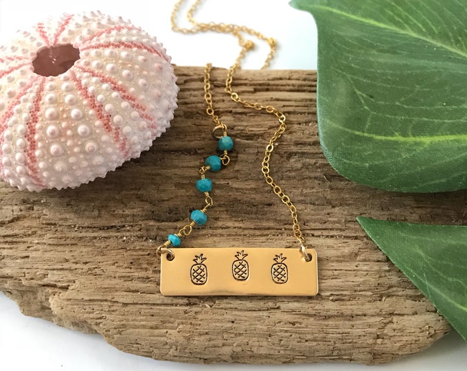 Pineapple Bar Necklace Tropical Ocean Hawaii Sea Beach Wedding Bridesmaids Turquoise Palm Tree Layering Necklace Seas The Day