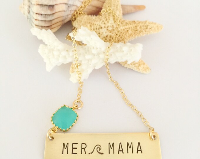 MerMama Gold Fill Bar Necklace Ocean Minded Mama Mom Momma Stamped Layering Boho Beach Bohemian Custom New Mom Name Coastal Gift Vitamin Sea