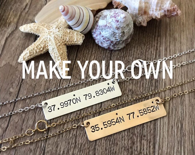 New! // Custom Coordinates Bar Necklace Sterling Silver Gold Fill