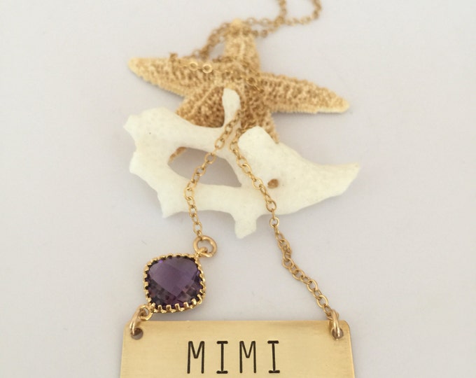 Mimi Stamped Gold Fill Bar Necklace Custom Personalized Grandma Grammy Nana Layering Mom