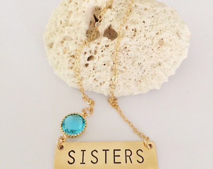 SISTERS Stamped Gold Fill Bar Necklace Boho Gift Love Family Custom Personalized Layering Outer Banks All Washed Up