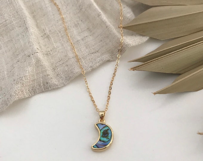 New! // Mini Abalone Moon Necklace