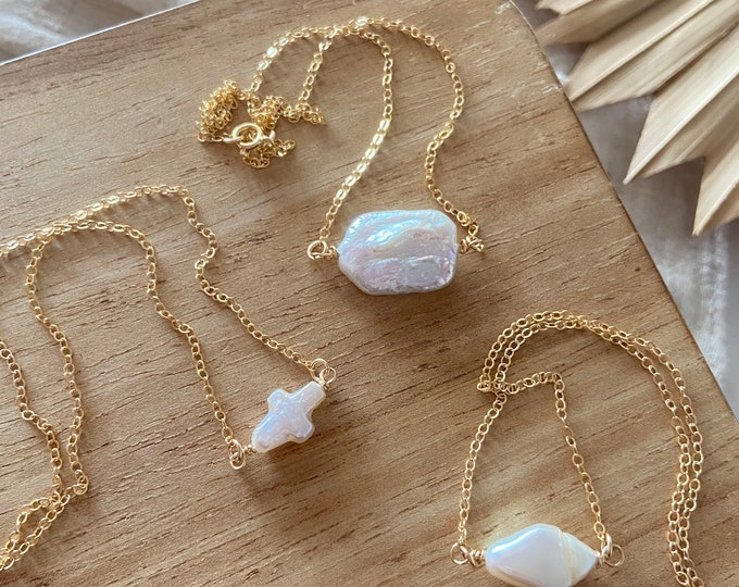Wire Wrapped Mother Of Pearl Necklace