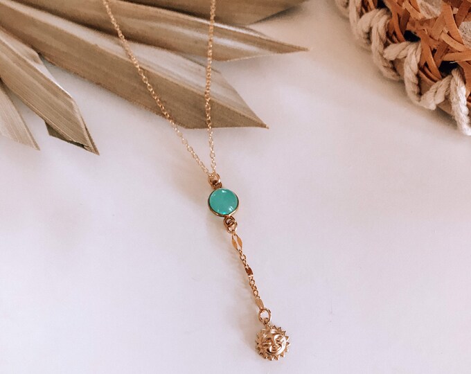 New! // Sun & Faceted Glass Lariat Necklace