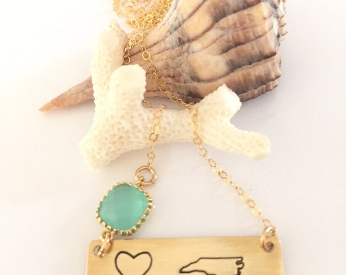 North Carolina Heart Bar Necklace Ocean Sunshine Boho Layering Carolina Girl NC State Love Personalized