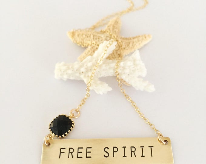 Free Spirit Stamped Gold Fill Bar Necklace