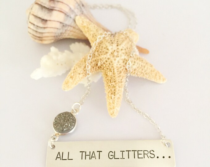 All That Glitters Bar Necklace Sterling Silver Druzy Layering Custom Sparkle Shine Gift