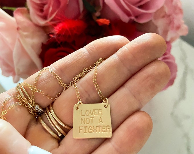 New! // Lover Not a Fighter Bar Necklace Sterling Silver 14kt Gold Filled
