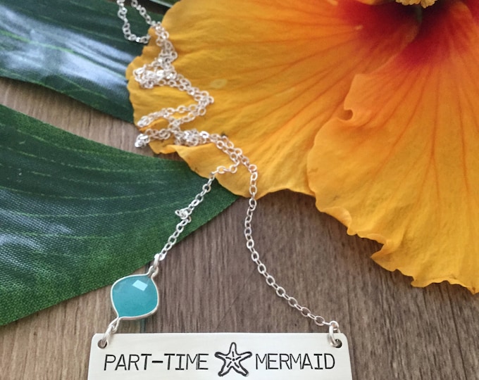 Part Time Mermaid Stamped Bar Necklace Sterling Silver