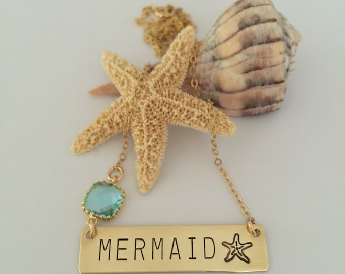 MERMAID Bar Necklace Nameplate Nautical Anchor Beach Boho Necklace Bridesmaids Beach Wedding Anniversary Gift Gold Friend Mothers Day