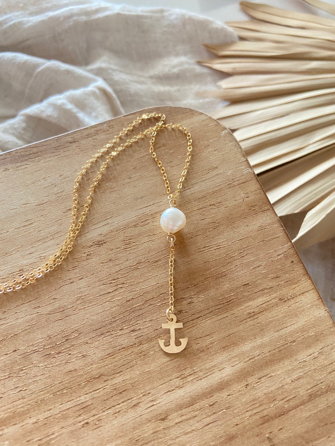 Anchor & Pearl Lariat Necklace Etsy