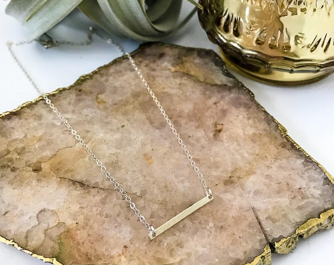 New! // Petite Hammered Sterling Silver Bar Necklace