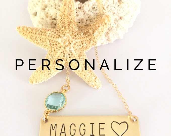 ONE WORD Heart Personalized Stamped Name Bar Necklace Nameplate Customizable Gift Layering Heart Friend Gift Mothers Day New Mom Present