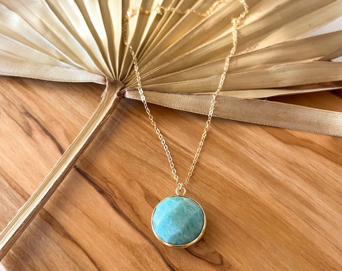 New! // Faceted Amazonite Pendant Necklace