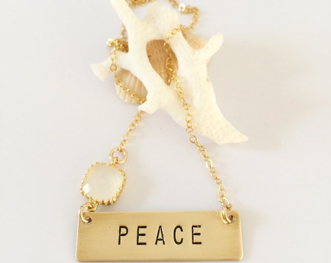 Peace Gold Fill Bar Necklace Gypsy Wanderlust Travel Friend Gift