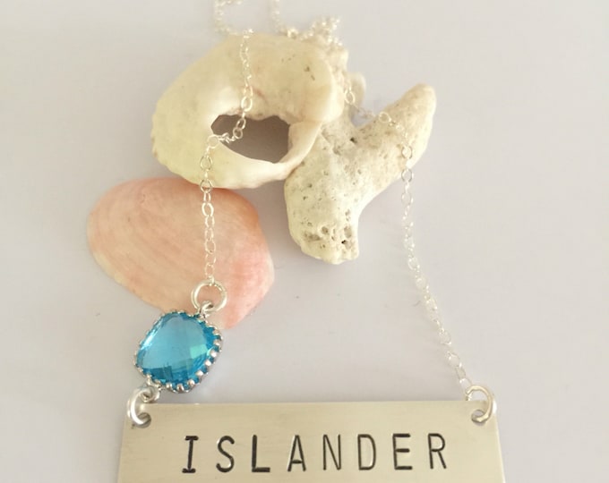 ISLANDER Silver Stamped Bar Necklace Nameplate Custom Bar OBX Outer Banks Mothers Day Friend Gift Beach Wedding Bridesmaids Mermaid Seaglass