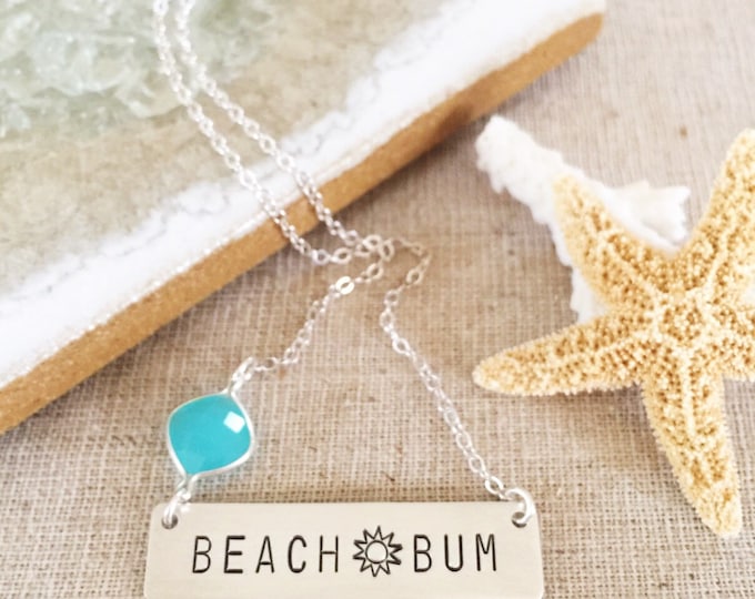 Beach Bum Bar Necklace Nameplate Ocean Customized Bridesmaids Personalized Nautical Anchor Palm Tree Outer Banks OBX Vitamin Sea Salty