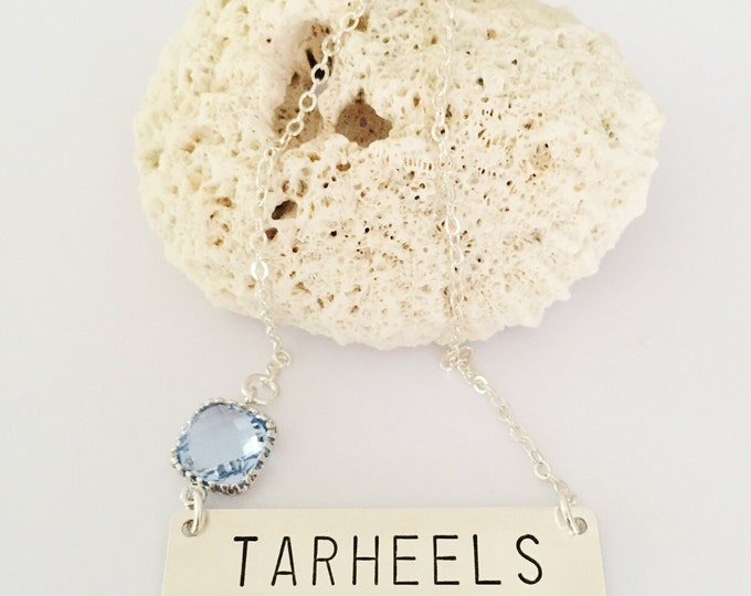 TARHEELS Stamped Sterling Silver Necklace Nameplate UNC North Carolina Custom Basketball NC Chapel Hill